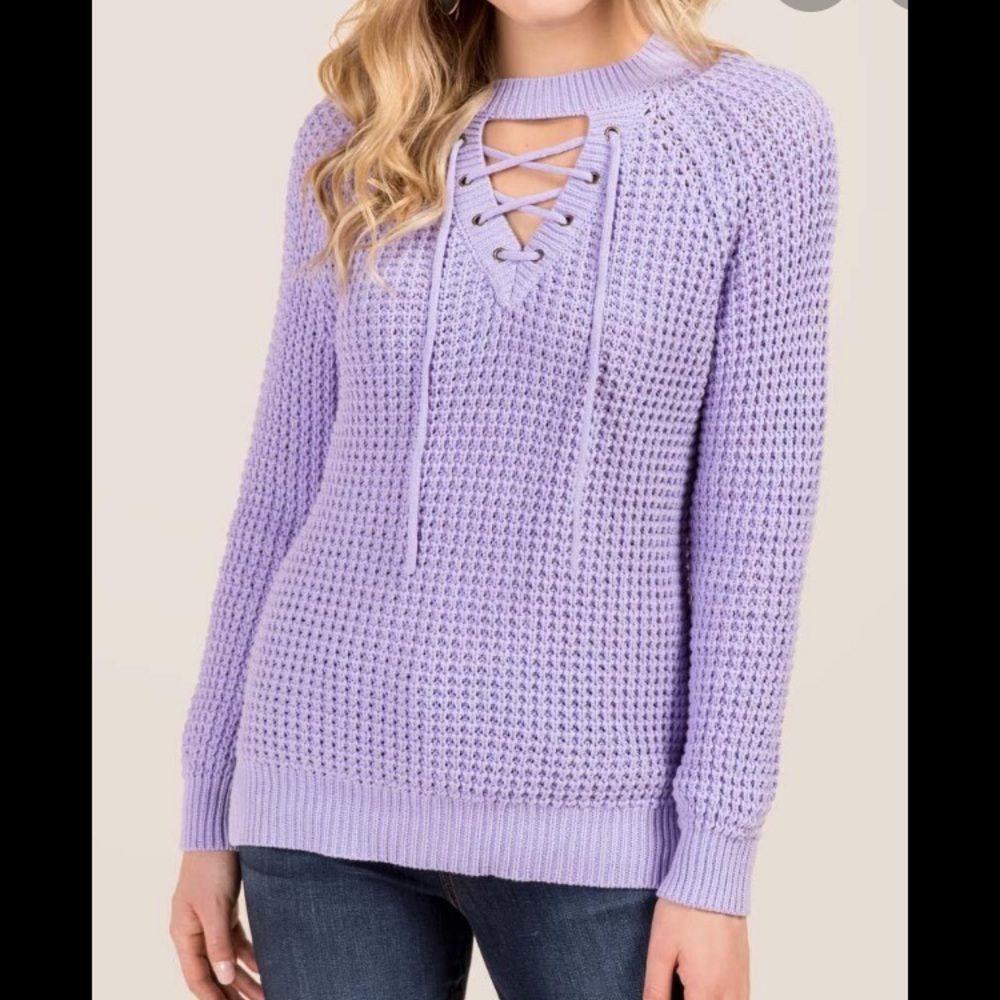 Francescas lace up lavender sweater